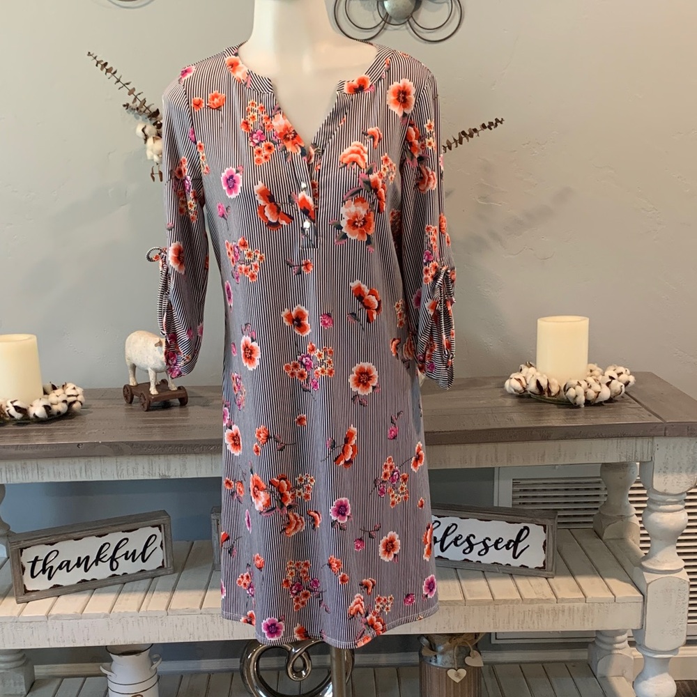 Tacera Striped Dress with Floral Design